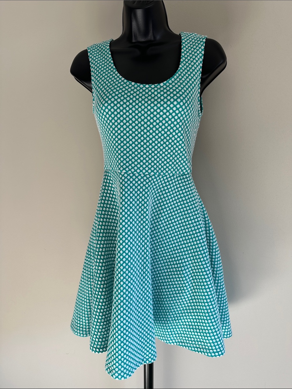 💚Anthropologie Everly Teal & White Polka Dot Fit-and-Flare Mini Dress